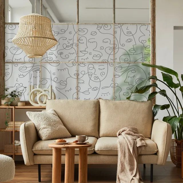 Ambiance Sticker Privacy raamfolie - Abstracte gezichten - Stickers voor ramen en douchedeuren - 40x100cm Grijs
