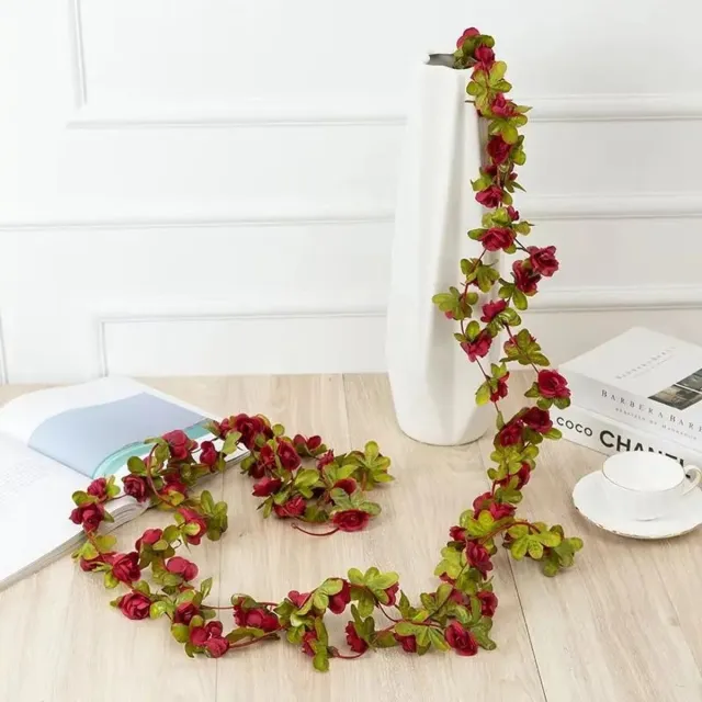Kasey Kunstbloemen Rode Rozen Slinger 250 cm - Nepbloemen Decoratie - Valentijn, Interieur & Fiets - Kasey Rood