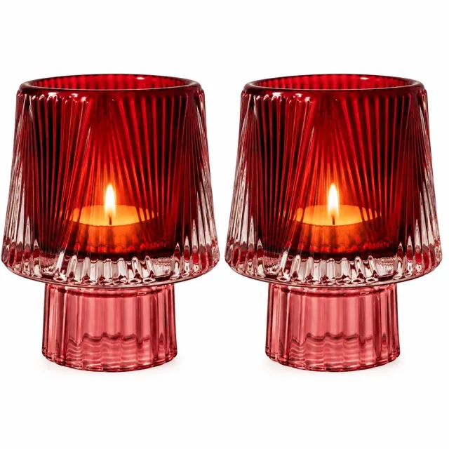 Winq Waxinelichthouders Glas Rood/ Bordeaux – Set van 2 – Theelichthouder Glas– Sfeervolle Kaarsenhouders