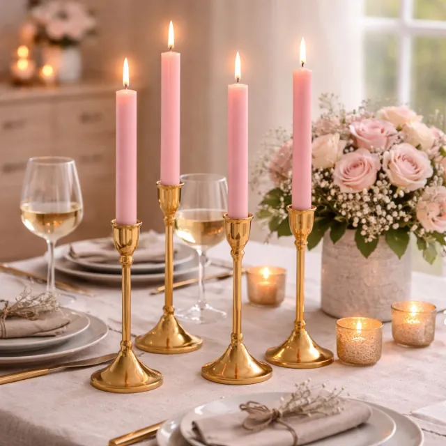 Arti Casa Dinerkaarsen - Set van 4 Stuks - Rustieke Dinerkaars - Ongeparfumeerde Kaarsen - Vervaardigd van Wax - Lengte 25,5 cm - Kleur Roze - Ideaal voor Kandelaars