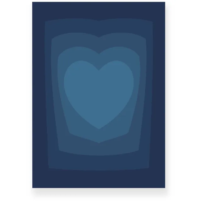 Yisual Poster 20x30 cm - Abstracte Kleurovergang - Hart - Blauw - Donkerblauw - Vintage - Op-Art - Muurdecoratie - Wanddecoratie