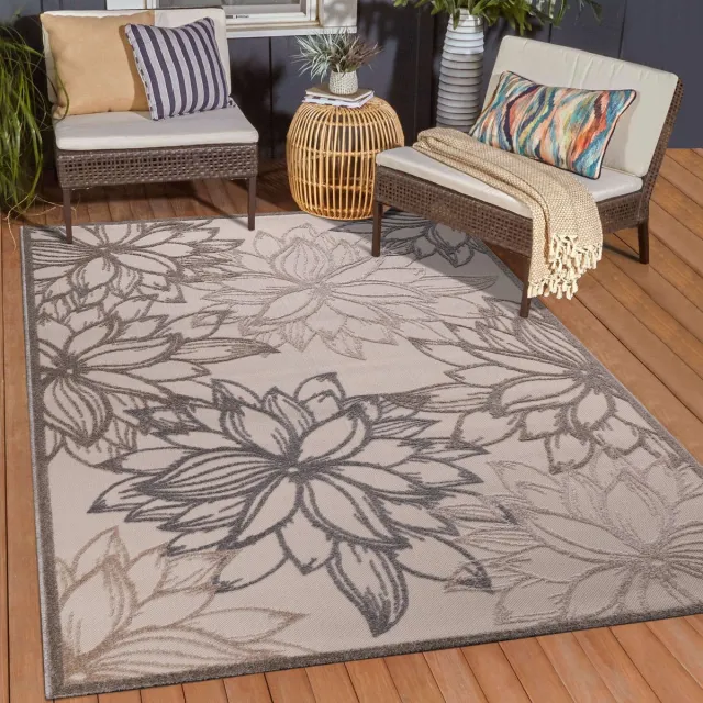 Muratap Floral Outdoor - Buitenkleed Tuin - Weerbestendig Vloerkleed - Creme