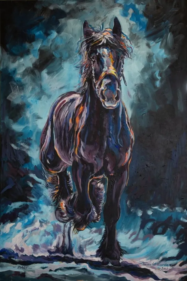 Ton van der Weerden Trekpaarden schilderij TW30 - Foto - Ton van der Weerden - Fine Art Print op fotokwaliteit papier - 40 x 50 cm bruin