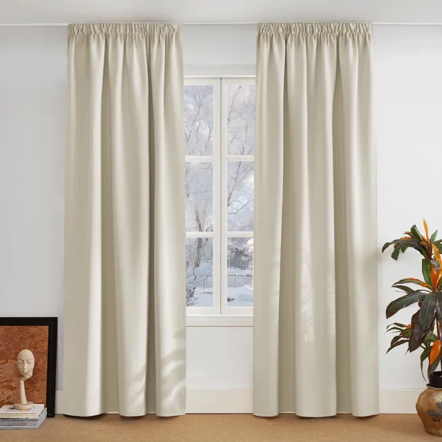 Famanu Verduisterende gordijnen met plooiband, 140 x 210 cm, basisverduistering voor een aangename omgeving, ideaal voor verschillende ruimtes zoals woonkamer en slaapkamer, onderhoudsvriendelijk Beige
