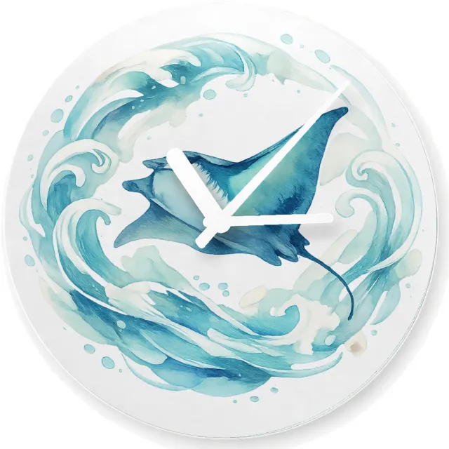 Mr Cadeautjes Glazen klok Ø 20 - design Een sierlijke wind- en watercirkel rond een vliegende mantar | cadeau Wit