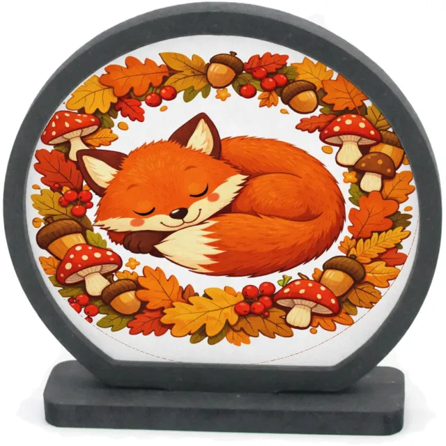 Mr Cadeautjes Houten fotolijst rond met MDF inleg - design Slapende vos in herfstbladeren | cadeau Wit