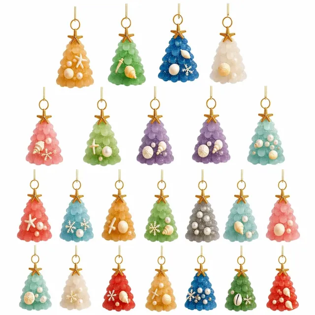 SWGOTA Adventskalender 2026 voor kerst - 24 dagen met 24 kleurrijke kerstboomhangers met ophanglussen en zeemotieven Blauw