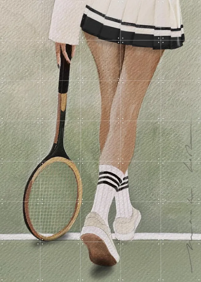 IXXI Tennis Gazon, Maaike Koster & My Deer Art Shop - 100 x 140 cm - Grote wanddecoratie en posters - Aquarel, Illustraties, Grafisch Ontwerp Groen