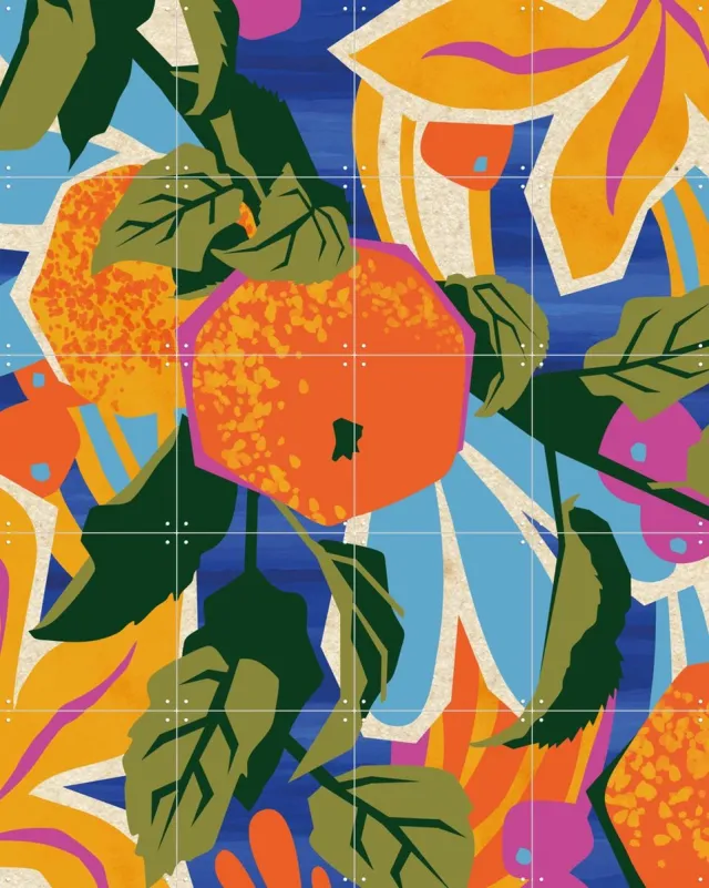 IXXI Apple Orchard, Megan Gallagher - 80 x 100 cm - Grote wanddecoratie en posters - Grafisch Ontwerp, Illustraties, Speels, Digitale Kunst Oranje / Blauw