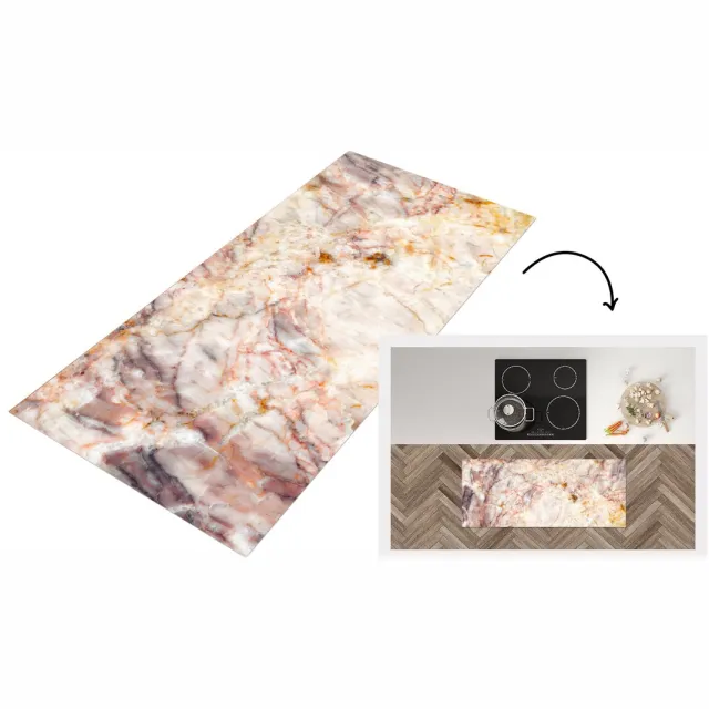 KitchenYeah Keukenloper - Keukenmat vinyl Marmer - Oranje - Bruin - Keukenmatten loper - Keuken vloerkleed tapijt