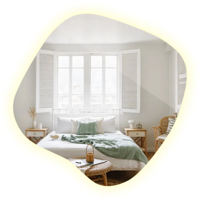 WallMuralia Wandspiegel LED Neutraal licht - 67,6 x 67 cm - Asymmetrische spiegel - Organische spiegel - Decoratieve wandspiegel - Spiegel spetter