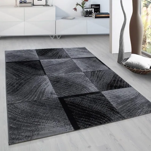 Adana Carpets Laagpolig vloerkleed, geruit patroon, zwart, woonkamerkleed, jute achterkant, afmeting: 80 x 150 cm