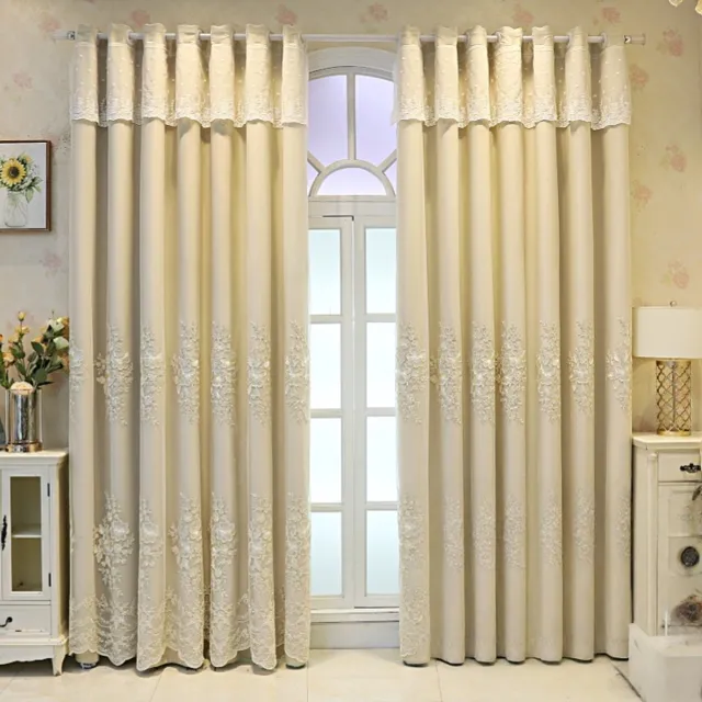 Floraweg Europese geborduurde bloemen vitrages, met sierlijke onderranden,transparante voile raamdecoratie gordijnen voor woonkamer/hal/villa kamerdecoratie,met haakjes ringen,1 paneel,beige,132x160cm