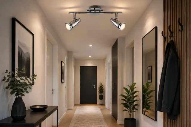 Trango 2-vlams plafondlamp 2890-028-5W *OSCAR* in chroomlook incl. 2x 5 Watt 3000K warm wit GU10 LED lamp, plafondspot, woonkamerlamp draaibaar 2-vlams Chroom
