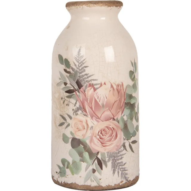 Clayre & Eef Vaas Ø 8x16 cm Beige Keramiek Bloemen