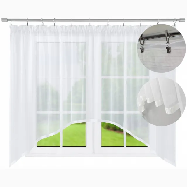NOW-ART Klassiek vitragegordijn - 500 x 170 cm - Boogvorm - Witte bies