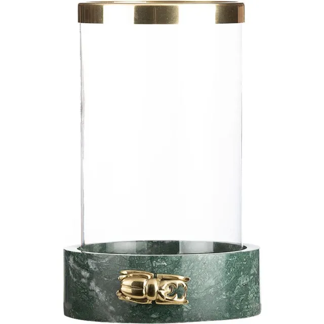 By Kohler Windlicht 21x21x34cm Kleine kever groen marmer Gold, Green