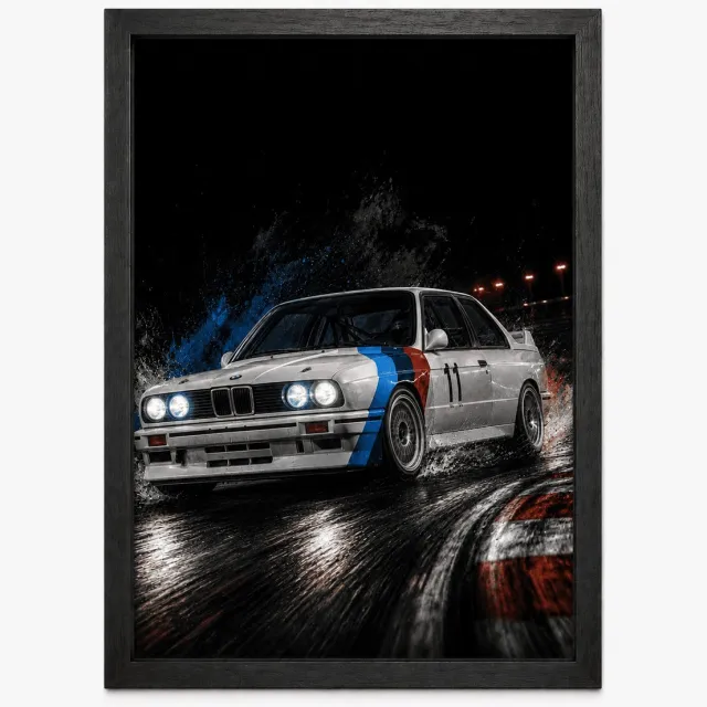 Joshimo BMW M3 E30 Poster | Klassieke Raceauto | Inclusief Zwarte A4 Lijst