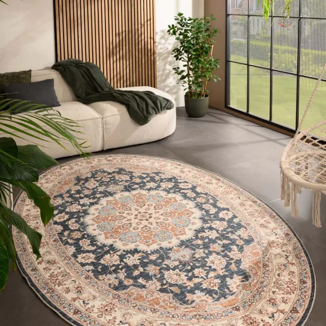 Heritaged Vintage buitenkleed ovaal - Valenca Nova goud/blauw 230x330