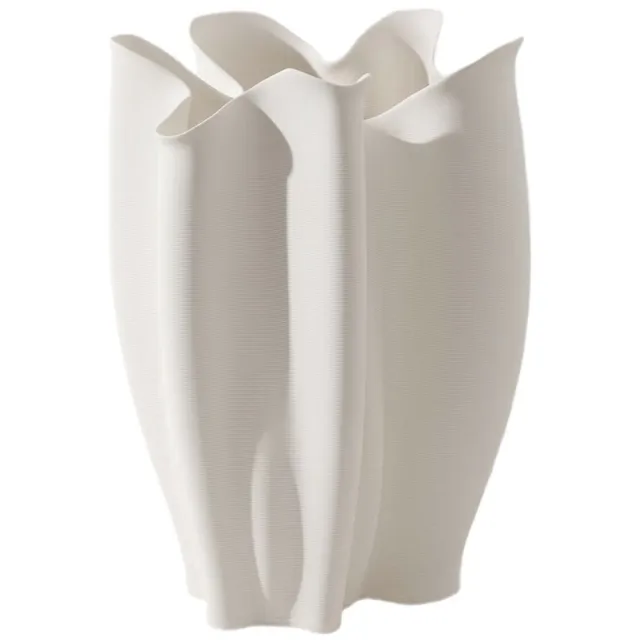 Fugurato Elia Vaas Wit - Keramiek met Golvend 3D-Reliëf - Ø21 x H28,5 cm