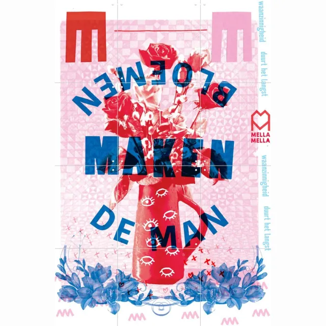 IXXI Bloemen maken de Man, Mella Mella - 60 x 80 cm - Grote wanddecoratie en posters - Houtsnede, Kleurrijk, Illustraties, Collage, Grafisch Ontwerp Roze