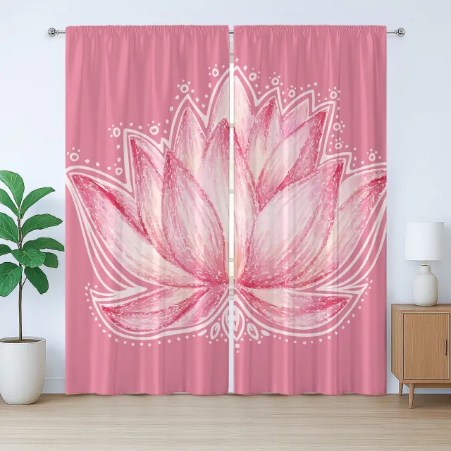 ABAKUHAUS Chakra Rustiek Gordijn, Lotus Meditatie Yoga, met Bandjes voor de Woonkamer met Lussen en Haken, 280 x 175 cm, Babyroze Crème