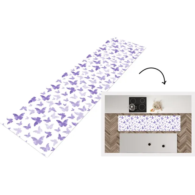 KitchenYeah Keukenloper - Loper keuken - Vlinder - Paars - Patronen - Keukenloper vinyl Multicolor