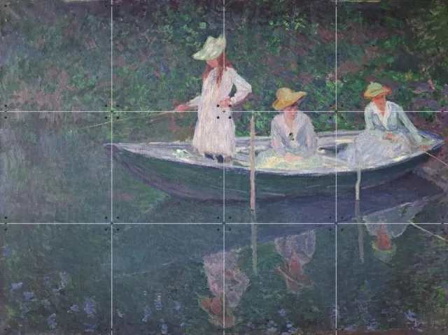 IXXI The Boat at Giverny, Claude Monet & Bridgeman Images - 80 x 60 cm - Grote wanddecoratie en posters - Impressionisme, Olieverf, Schilderijen Blauw / Groen