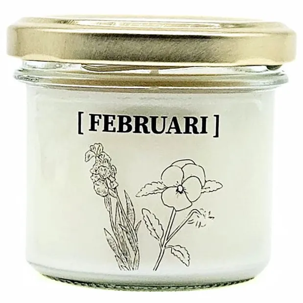 Candlelight-on geurkaars met geboortebloem en geboortedatum - 17 februari - o.b.v. sojawas en etherische oliën Wit