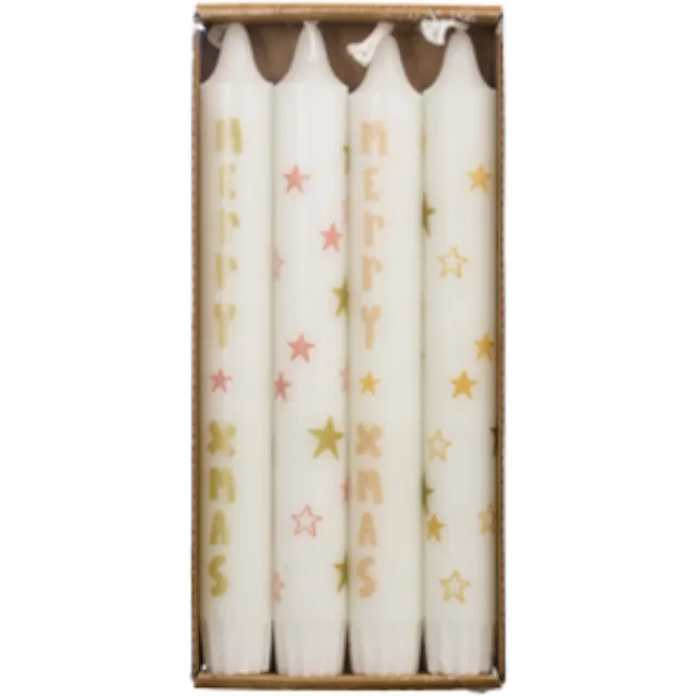 Rustik Lys Dinerkaarsen 'Christmas Stars' - Set van 4 Wit