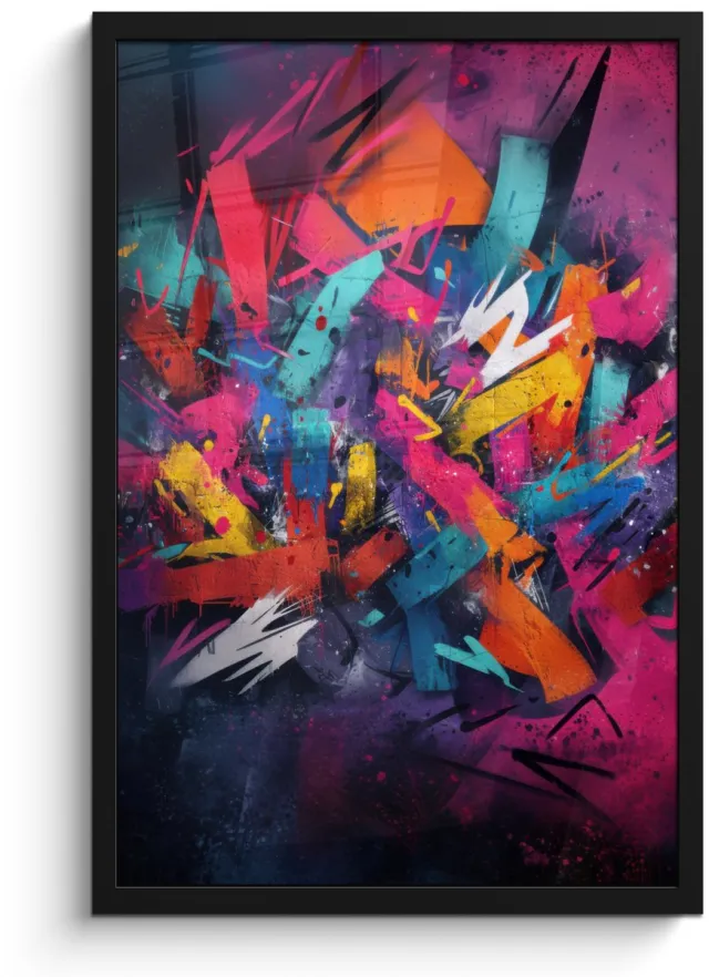 FrameYourWall Poster in lijst - Fotolijst 40x60 cm - Posters - Abstract - Explosie - Neonkleuren - Posterlijst zwart - Decoratie - Wanddecoratie woonkamer - Muurdecoratie slaapkamer