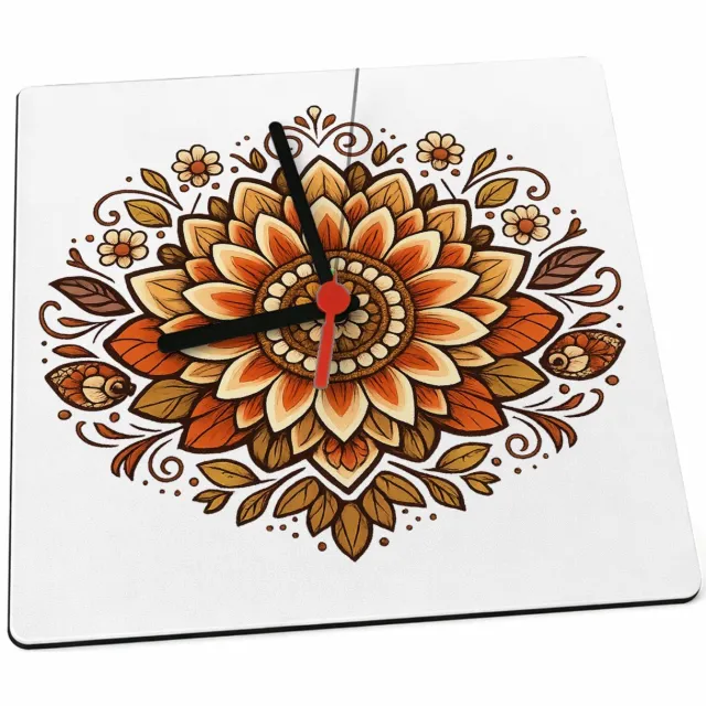 Mr Cadeautjes Klok 19 x 19 - design Een rustige, symmetrische zonnebloemmandala met zachte boogl | cadeau Wit