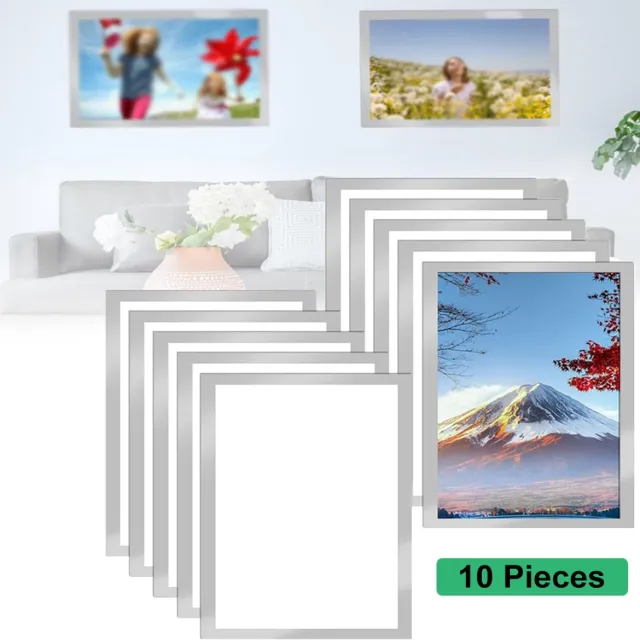 CHOOLY A4 Magnetisch Poster Frame Met Zelfklevende Achterkant - Transparant PVC Herbruikbaar Geen Gereedschap Nodig - Ideaal Voor Kantoor, Winkel En Thuisgebruik - Zilver