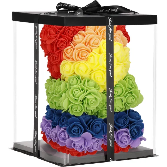 springos Rozen Beer | Rozenbeer | Rose Bear | Rozen Teddybeer | Liefde | Inclusief Giftbox | 15.5 x 1 x 25 cm | Rainbow Meerkleurig