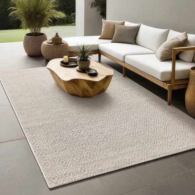 the carpet Maldives– Slijtvaste buitenkleed in Boho- & Vintage-stijl, weerbestendig, UV-bestendig & onderhoudsvriendelijk, ideaal voor balkon, terras, tuin & woonkamer, Bruin, 140 x 200 cm