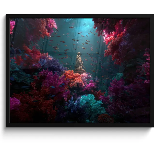 FrameYourWall Poster in lijst - Fotolijst 70x50 cm - Posters - Standbeeld - Zeebodem - Koraal - Kleurrijk - Posterlijst zwart - Decoratie - Wanddecoratie woonkamer - Muurdecoratie slaapkamer