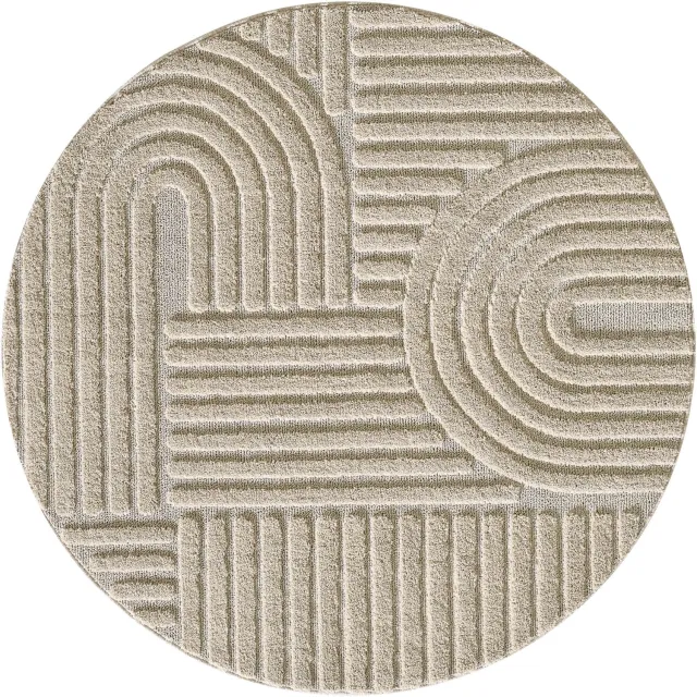 Moonay Kiyaro Lino Vloerkleed Beige 200 x 290 cm - Japandi Scandinavisch - Geometrisch 3D Reliëf - Hoog- en Laagpolig