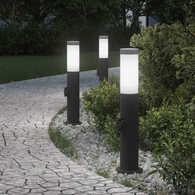 vidaXL Bolderverlichting met stopcontact 3 stuks 50 cm roestvrij staal IP44 Zwart