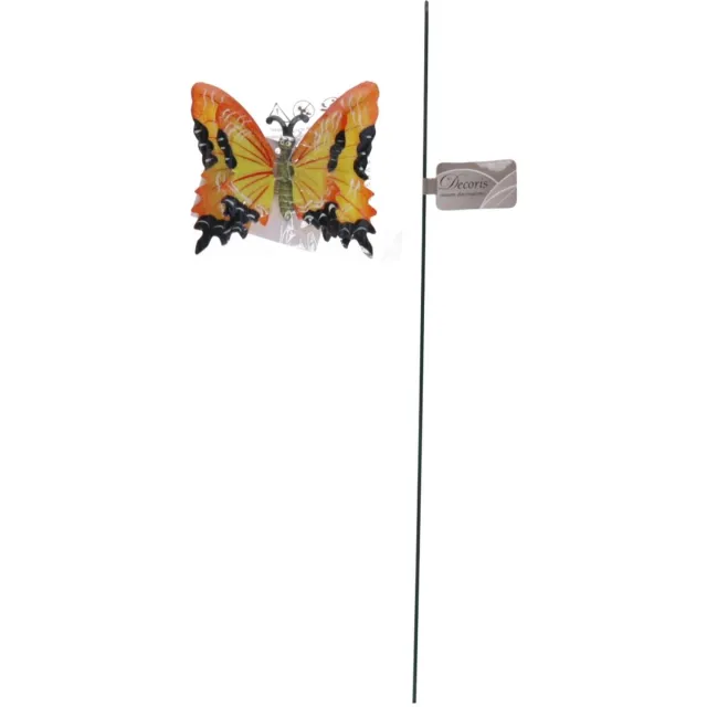 Decoris tuin deco vlinder op stok - 3x - geel - metaal - 12 x 70 cm - dieren decoraties - bewegend
