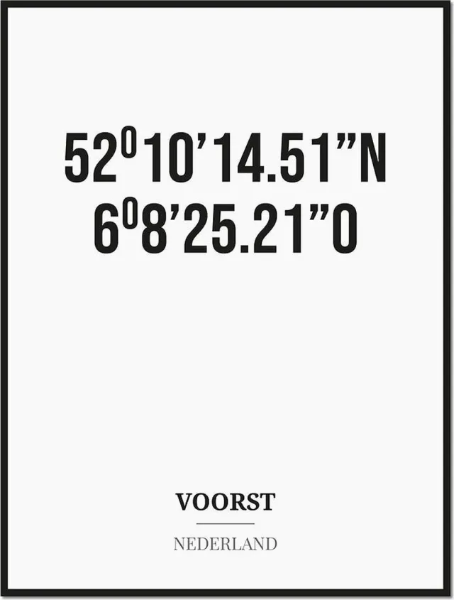 Studio216 Poster/kaart VOORST met coördinaten zwart, wit