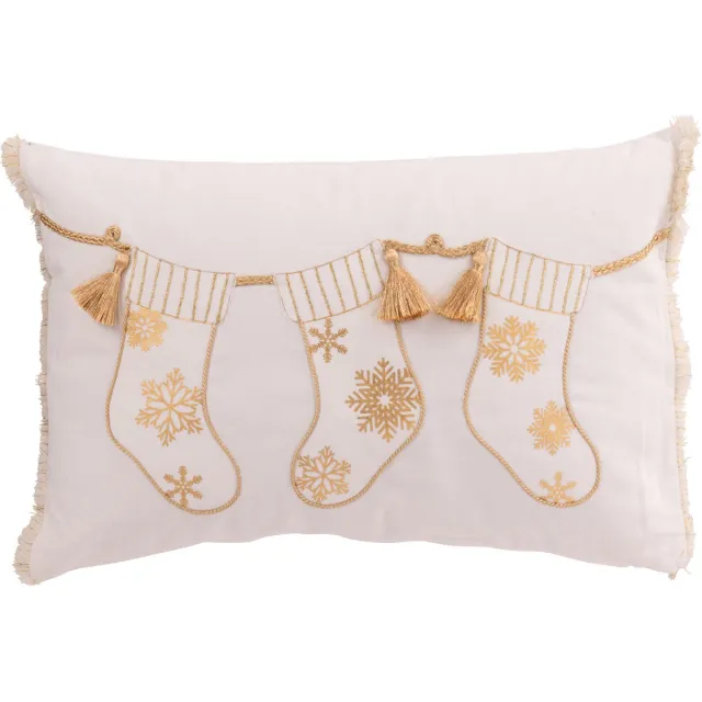 J-Line kussen Kerstkous - katoen - wit/goud