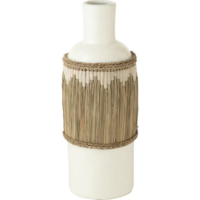 J-Line vaas Motief Terracotta/gras - wit/naturel - 75 cm hoog