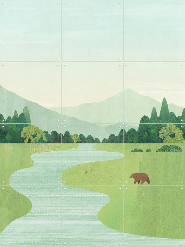 IXXI The Bear, Henry Rivers - 60 x 80 cm - Grote wanddecoratie en posters - Illustraties, Minimalisme, Kleurrijk, Mancave, Woonkamer, Slaapkamer Groen