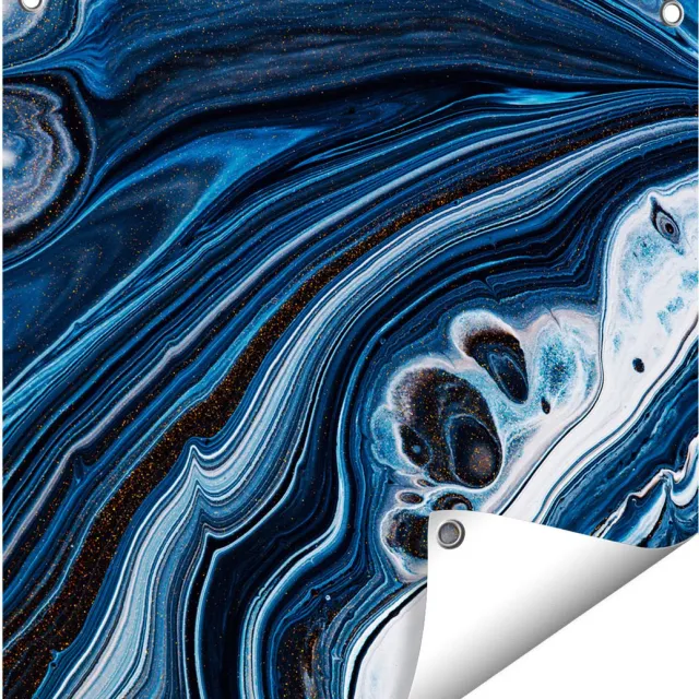 Gards Tuinposter Abstracte Kunst - Blauwe Verf - 50x50 cm - Tuindoek - Tuindecoratie - Wanddecoratie buiten - Tuinschilderij Multikleur