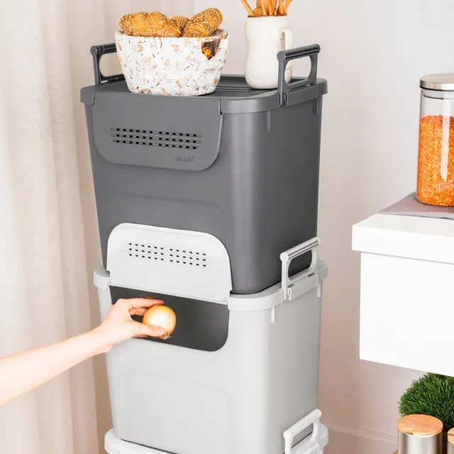 Motek® Motek MyBox - Opbergbox met Handvat - 30 Liter - Kunststof - Antraciet - 3 Stuks