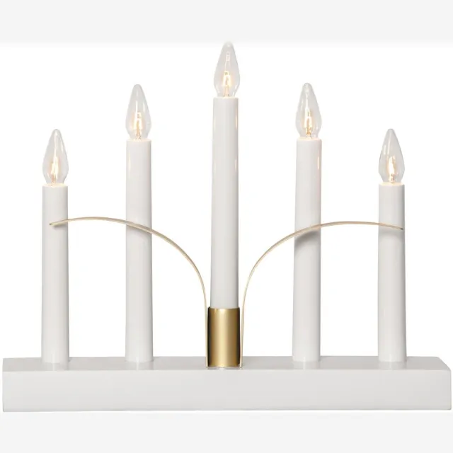 Star Trading Witte kandelaar 'Lilja' met gouden details, 5-lichts, vervangbare E10-lampen, B 30 cm
