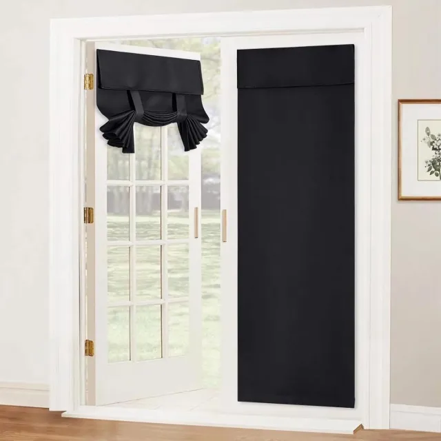 Provento Verduisteringsdeurgordijnen met klittenbandsluiting | 173 x 66 cm | Franse deurjaloezieën | Ondoorzichtige vouwgordijnen | Terrasdeuren | Glazen deuren | Zwart Any