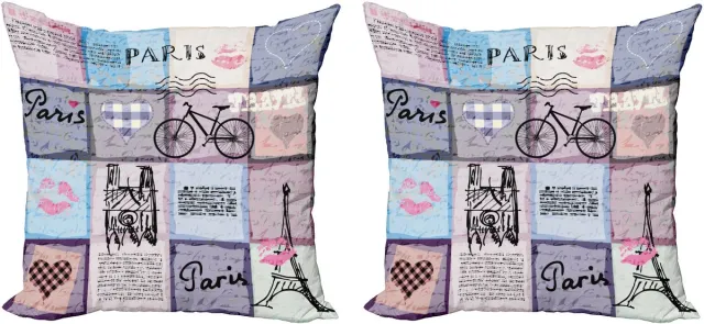 ABAKUHAUS Paris Sierkussenhoes Set van 2, Eiffeltoren Liefde Letter, Modern Accent Dubbelzijdige Digitale Print, 50x50, Meerkleurig