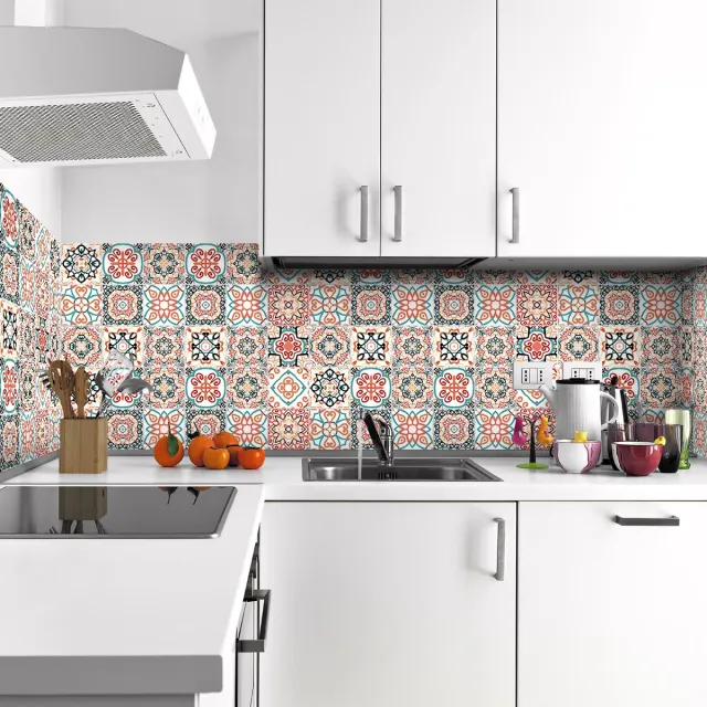 Ambiance Sticker Zelfklevende tegelmuurstickers voor keuken en badkamer - 30 Azulejos Carmilio tegelstickers - 30 stickers 10x10cm Multi color