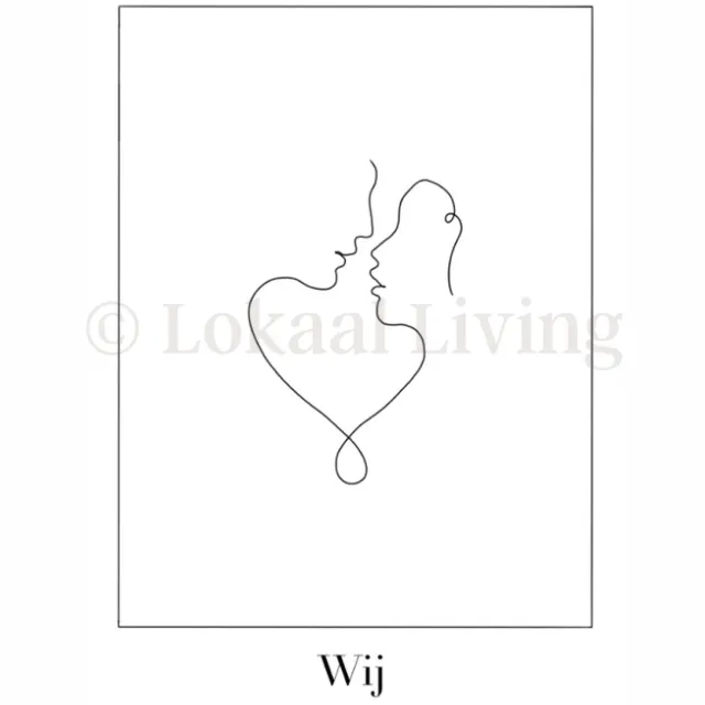 Lokaal Living a4 poster - koppel - zwart wit - one line - line art - liefde - bruiloft